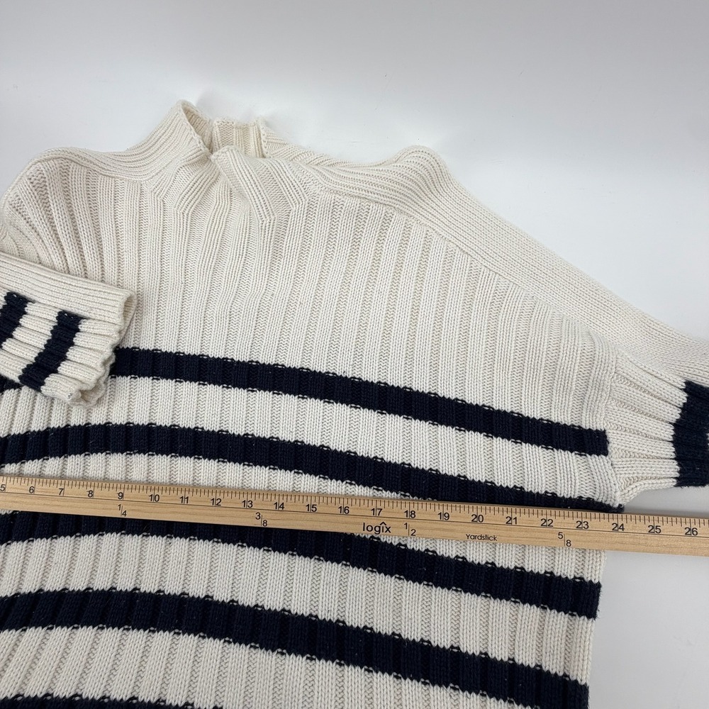 Abercrombie Fitch Striped Mock Neck Ribbed Knit Sweater Cream Navy Women's L - Picture 8 of 9
